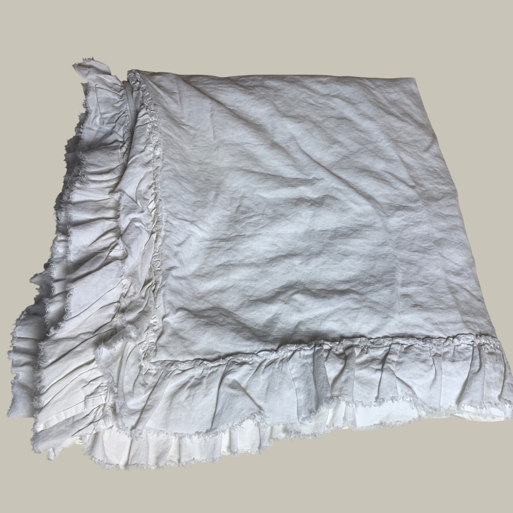 Linenshed Duvet Cover Full White Ruffle Trim 100% Linen Bedding Shabby Chic